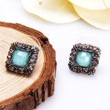 Maxbell Women Luxury Fashion Square Rhinestone Alloy Gemstone Delicate Stud Earring.