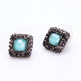 Maxbell Women Luxury Fashion Square Rhinestone Alloy Gemstone Delicate Stud Earring.