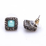 Maxbell Women Luxury Fashion Square Rhinestone Alloy Gemstone Delicate Stud Earring.