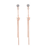 Maxbell 1 Pair Fashion Charm Women Long Tassel Pentagram Ear Studs Rose Gold Gift