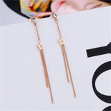 Maxbell 1 Pair Fashion Charm Women Long Tassel Pentagram Ear Studs Rose Gold Gift
