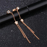 Maxbell 1 Pair Fashion Charm Women Long Tassel Pentagram Ear Studs Rose Gold Gift