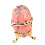 Maxbell Pink Enamel Rhinestone Easter Egg Jewelry Storage Box Wedding Ring Holder