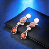 Maxbell Chic Floral Roses Flower Drop Earrings Czech Drill Alloy Jewelry Accessories