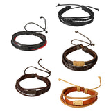 Maxbell Khaki Vintage Woven PU Leather Rope Bangle Braided Adjustable Bracelets Accessory