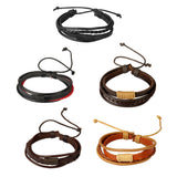 Maxbell Khaki Vintage Woven PU Leather Rope Bangle Braided Adjustable Bracelets Accessory
