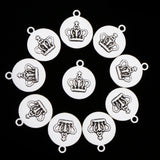 Maxbell 10 Pcs Vintage Punk Antique Silver Round Crown Alloy Pendant Necklace Crafts