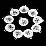 Maxbell 10 Pcs Vintage Punk Antique Silver Round Crown Alloy Pendant Necklace Crafts