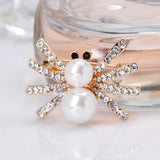 Maxbell Lovely Handmade Pearl Spider Black Eye Rhinestone Brooch Pin Insect Jewelry