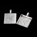 Maxbell 10 Pcs Vintage Antique Silver Small Alloy Square Groove Pendants Necklace Bracelet