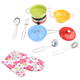 Maxbell 11 Pieces Metal Multicolored Mini Kitchen Cookware w/Glove Set Utensil Simulation Chef Toy Kids Cooking Play Tool Set