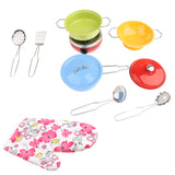 Maxbell 11 Pieces Metal Multicolored Mini Kitchen Cookware w/Glove Set Utensil Simulation Chef Toy Kids Cooking Play Tool Set