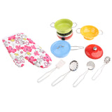 Maxbell 11 Pieces Metal Multicolored Mini Kitchen Cookware w/Glove Set Utensil Simulation Chef Toy Kids Cooking Play Tool Set