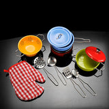 Maxbell 11 Pieces Metal Multicolored Mini Kitchen Cookware w/Glove Set Utensil Simulation Chef Toy Kids Cooking Play Tool Set