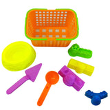 Maxbell Set of 8 Pieces Colorful Plastic Basket Castle Shovel Seaside Beach Sand Toy Set Outdoor Fun