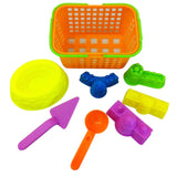 Maxbell Set of 8 Pieces Colorful Plastic Basket Castle Shovel Seaside Beach Sand Toy Set Outdoor Fun