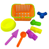 Maxbell Set of 8 Pieces Colorful Plastic Basket Castle Shovel Seaside Beach Sand Toy Set Outdoor Fun