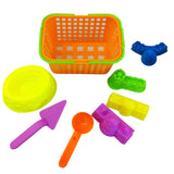 Maxbell Set of 8 Pieces Colorful Plastic Basket Castle Shovel Seaside Beach Sand Toy Set Outdoor Fun