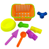 Maxbell Set of 8 Pieces Colorful Plastic Basket Castle Shovel Seaside Beach Sand Toy Set Outdoor Fun