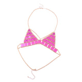 Maxbell Triangle Sequin Halter Bra Chain Women Summer Bikini Rose Red Chest Chain