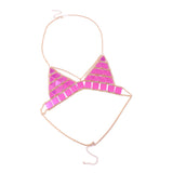 Maxbell Triangle Sequin Halter Bra Chain Women Summer Bikini Rose Red Chest Chain