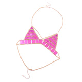 Maxbell Triangle Sequin Halter Bra Chain Women Summer Bikini Rose Red Chest Chain