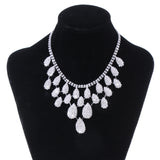 Maxbell Delicate Bridal Dripping Rhinestone Crystal Earrings Necklace Jewelry Set