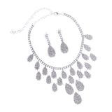 Maxbell Delicate Bridal Dripping Rhinestone Crystal Earrings Necklace Jewelry Set