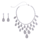 Maxbell Delicate Bridal Dripping Rhinestone Crystal Earrings Necklace Jewelry Set