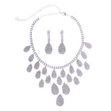 Maxbell Delicate Bridal Dripping Rhinestone Crystal Earrings Necklace Jewelry Set