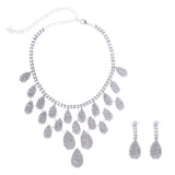 Maxbell Delicate Bridal Dripping Rhinestone Crystal Earrings Necklace Jewelry Set