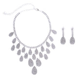 Maxbell Delicate Bridal Dripping Rhinestone Crystal Earrings Necklace Jewelry Set