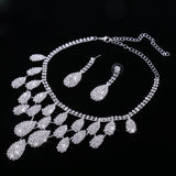 Maxbell Delicate Bridal Dripping Rhinestone Crystal Earrings Necklace Jewelry Set