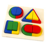 Maxbell Kids Baby Wooden Geometry Building Blocks Board Puzzle Early Cognition Color Shapes Learning Educational Stacking Matching Toy #B