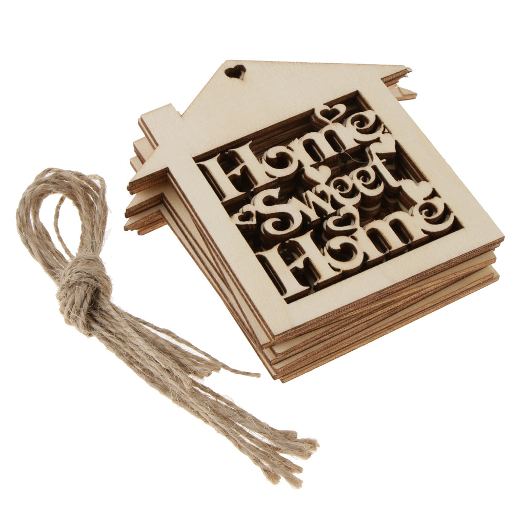 Maxbell Pack of 10pcs Rustic Wooden Cutout DIY Craft Wooden Hanging Embellishments -Home Sweet Home
