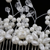 Maxbell Wedding Bridal Flower Hair Comb Filigree Simulated Pearls Rhinestone Jewelry Silver