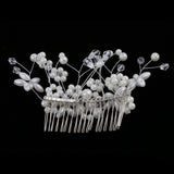 Maxbell Wedding Bridal Flower Hair Comb Filigree Simulated Pearls Rhinestone Jewelry Silver