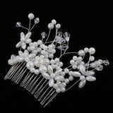 Maxbell Wedding Bridal Flower Hair Comb Filigree Simulated Pearls Rhinestone Jewelry Silver