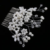 Maxbell Wedding Bridal Flower Hair Comb Filigree Simulated Pearls Rhinestone Jewelry Silver