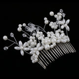 Maxbell Wedding Bridal Flower Hair Comb Filigree Simulated Pearls Rhinestone Jewelry Silver