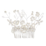 Maxbell Wedding Bridal Flower Hair Comb Filigree Simulated Pearls Rhinestone Jewelry Silver