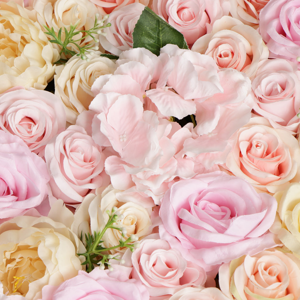 Maxbell Artificial Rose Hydrangea Peony Flower Wall Panels Champagne
