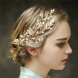 Maxbell Elegant Pearls Flower Leaf Bridal Side Hair Vine Hair Clip Wedding Jewelry