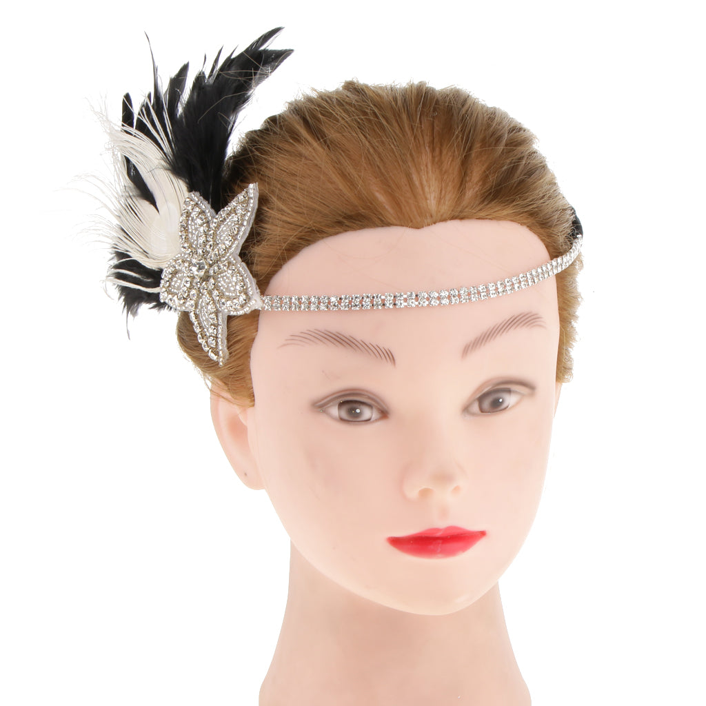 Maxbell Woman  Headband 1920s Gatsby Diamond Beads Forehead Elastic Hairband