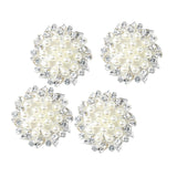 Maxbell 5 Pieces Beige Alloy Crystal Pearl Flower Buttons Jewelry Making Findings 32mm