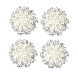 Maxbell 5 Pieces Beige Alloy Crystal Pearl Flower Buttons Jewelry Making Findings 32mm