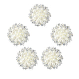 Maxbell 5 Pieces Beige Alloy Crystal Pearl Flower Buttons Jewelry Making Findings 32mm