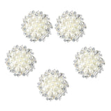 Maxbell 5 Pieces Beige Alloy Crystal Pearl Flower Buttons Jewelry Making Findings 32mm