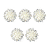 Maxbell 5 Pieces Beige Alloy Crystal Pearl Flower Buttons Jewelry Making Findings 32mm