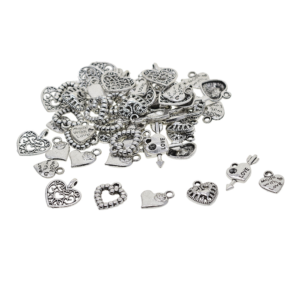 Maxbell 60 Pcs Mixed Tibetan Silver Plated Heart Love Charms with Arrow Pendants Jewellery Making DIY Crafts Accessories DIY Valentines Gift